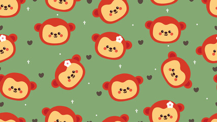 Fototapeta premium cute seamless pattern cartoon monkey. cute animal background pattern for desktop wallpaper