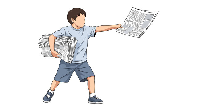 The News Delivery: A young individual, clad in casual attire, throws a newspaper, representing the tradition and daily news delivery in the neighborhood.