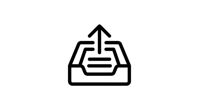 Black upload icon with arrow.