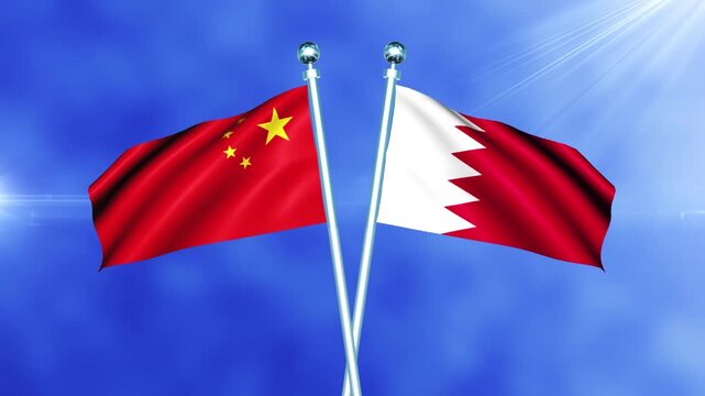 China and Bahrain Flag Waving On Pole Loop