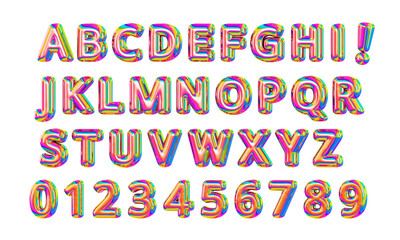 Naklejka premium Modern 3D Render Typography Texts A to Z and Number Colorful Style Collection Isolated Background