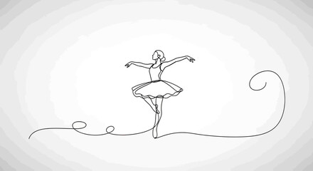 Elegant single-line drawing of a ballerina in a graceful pose on point, 80-char © Sendal