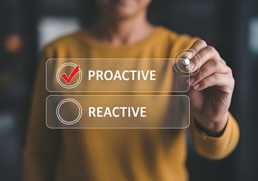 Person choosing proactive approach with a checkmark on a transparent screen