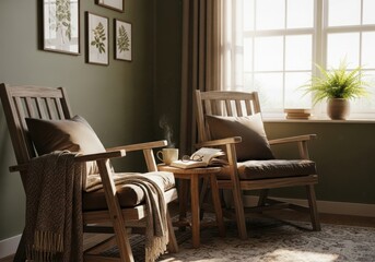 Fototapeta premium A living room with two chairs and a table