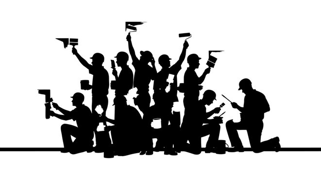 Silhouette of people holding cameras.