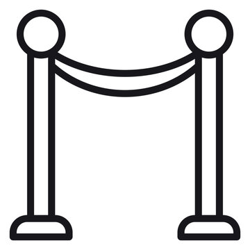 Black Line Art Vector Icon of a Stanchion with a Rope Barrier, Minimalist Illustration for VIP Events, Crowd Control, Red Carpet Entrances, and Queue Management Systems.