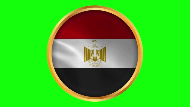 Egypt Round Framed National Wavy Flag. Circular Blowing Flag of Egyptian Republic with Gold Frame.