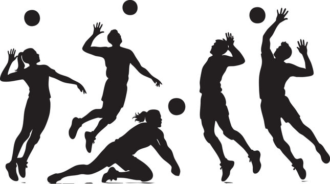 Four black silhouette dancers in dynamic poses performing in a row black silhouettes dancing figures