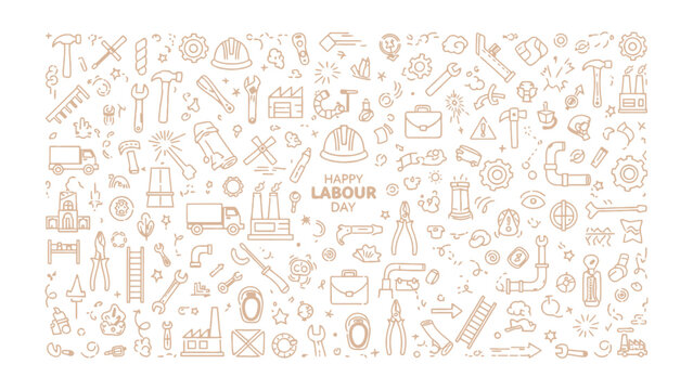 Labour Day Illustration: An illustration capturing the essence of Labor Day, a montage of tools and symbols represents the hard work and dedication of the workforce.