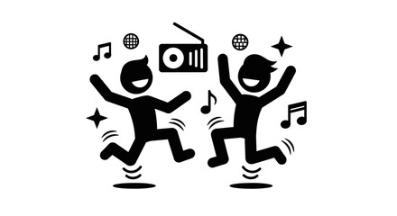 Fototapeta premium Two joyful stick figures dancing to music.