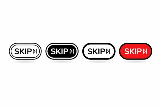 Variations of skip button icons with different background colors and styles