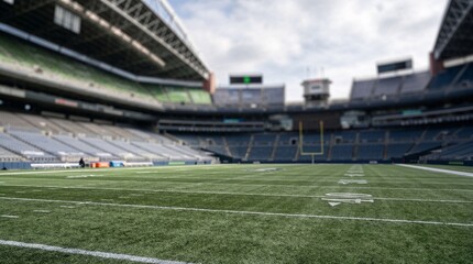 Fototapeta premium empty american football stadium with green field.