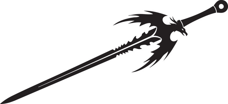 Intricate black geometric hilt sword with sharp double-edged blade black sword ornate sword handle