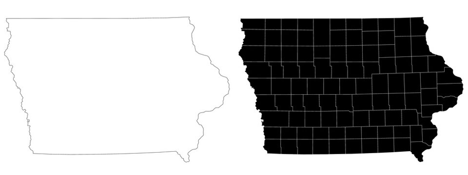 Iowa map. Iowa administrative map, Iowa outline and counties state map set - illustration version