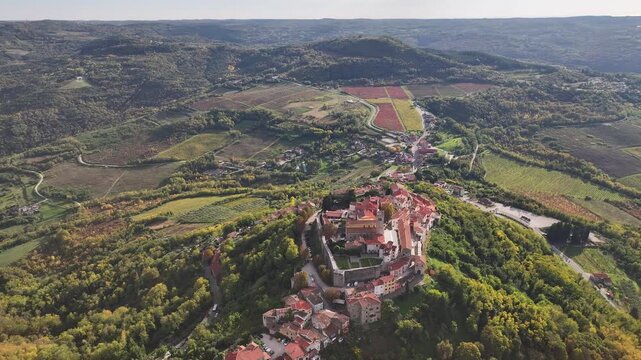 Motovun Aerial Panorama Over Mirna Valley