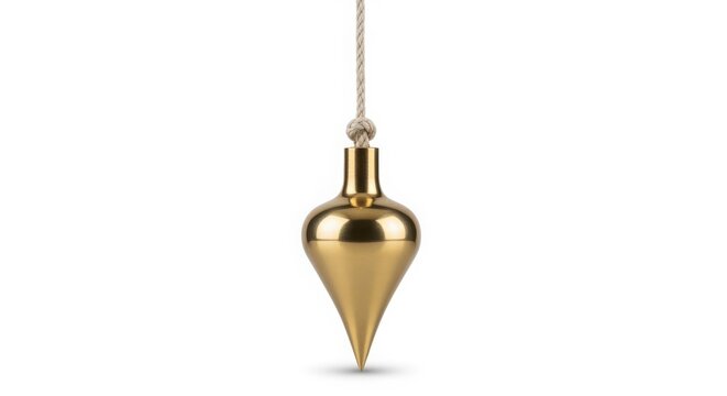 Polished Brass Plumb Bob Hanging on String Product Shot for Construction and Precision Measurement isolated on White Background