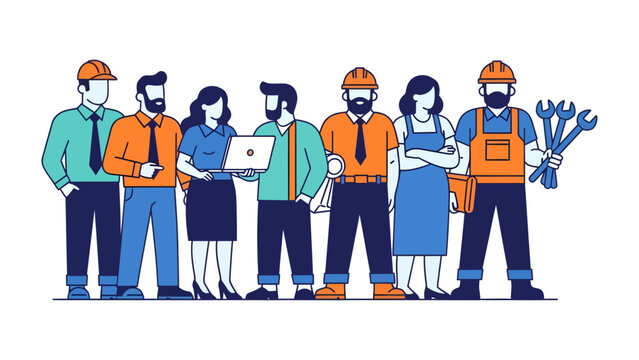 Team of Professionals: An illustration showcasing a diverse team of professionals. They represent different trades and roles.