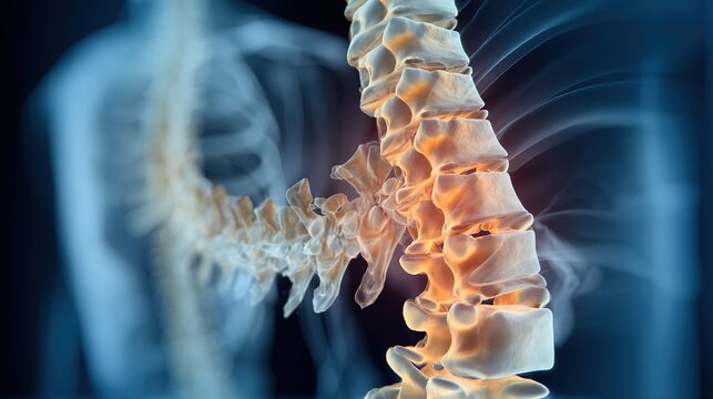 Osteoporosis Medical Illustration Showing Bone Density Loss and Weakened Skeletal Structure, Comparative Visual of Healthy and Porous Fragile Bones for Orthopedic Diagnosis, Age Related Bone Disorder,