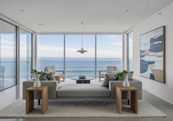 Fototapeta premium A modern living room with a large window
