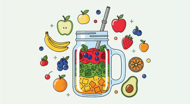 Fresh Fruit Smoothie in Mason Jar.