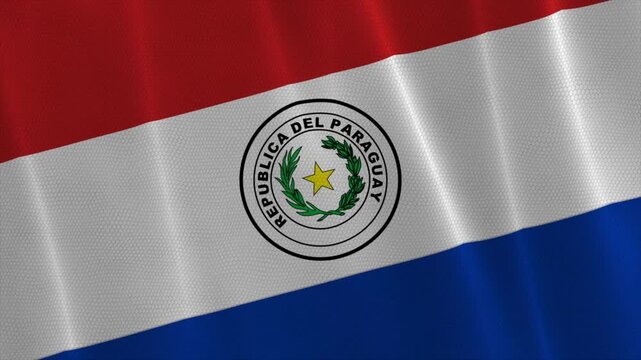 Waving Paraguay flag animation with realistic cloth movement and vibrant colors, suitable for South American and political visuals.