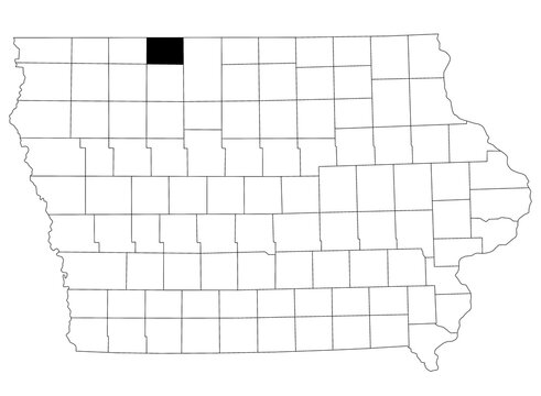 Map of emmet county in Iowa state on white background. single County map highlighted by black colour on Iowa map. UNITED STATES, US