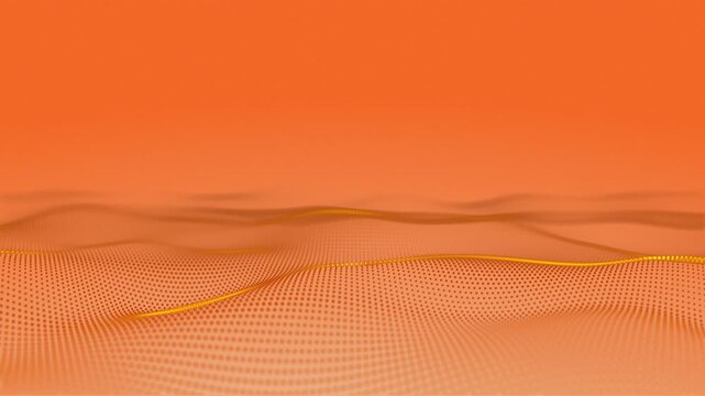 Digital Orange Background. Trendy Orange Intro Screen. Abstract Dotted Waves. Technological Scientific Brand Surface. Glowing Particle Flow. Clean Modern Motion. Seamless Loop. 4K 60fps