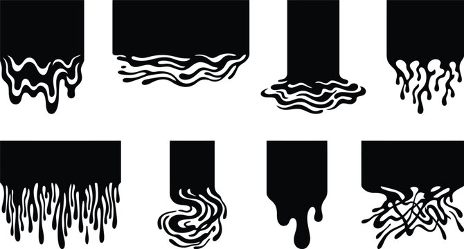 Black Liquid Drips and Splatters Silhouettes on White Background vector illustration