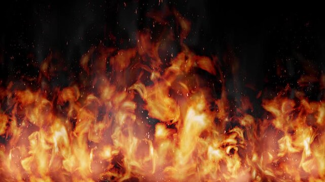 Close up Of Burning Intense Fire Flame - 3d 4k animation (3840 x 2160 px)