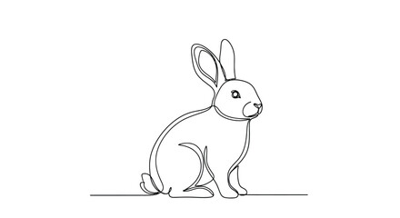 Fototapeta premium Simple continuous line art drawing of a cute rabbit sitting on a white background