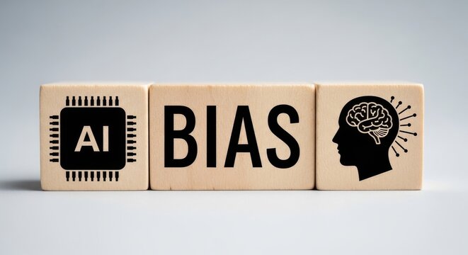 AI Bias concept on wooden blocks, artificial intelligence ethics and machine learning prejudice, algorithmic discrimination in neural networks