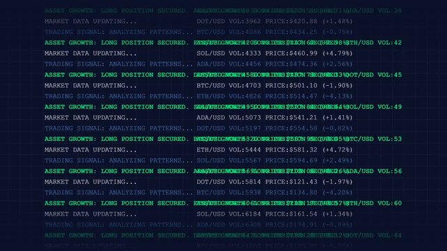 Live Cryptocurrency Trading Terminal Scrolling Market Data Feed Interface