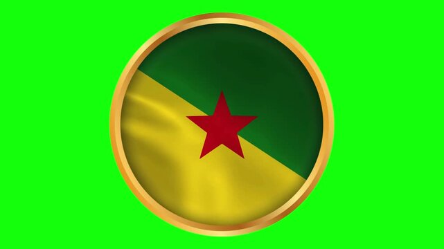 French Guiana Round Framed Regional Wavy Flag. Circular Blowing Flag of French Guiana with Gold Frame