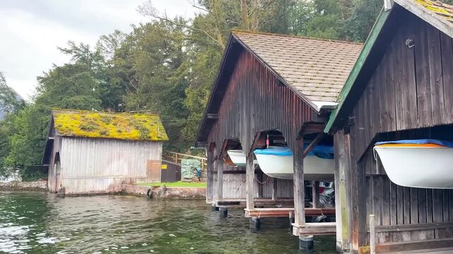 Boathouse lake austria Traunsee spring