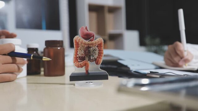 woman doctor showing patient stage 4 liver: normal, fibrotic, cirrhotic, cancerous. Concept your liver means your health and your life.