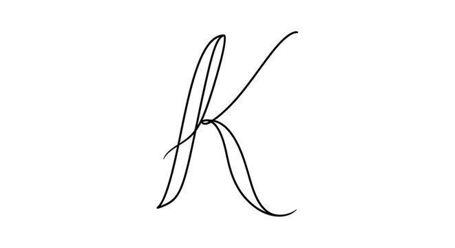 Elegant handwritten letter k in black on white background minimalist design