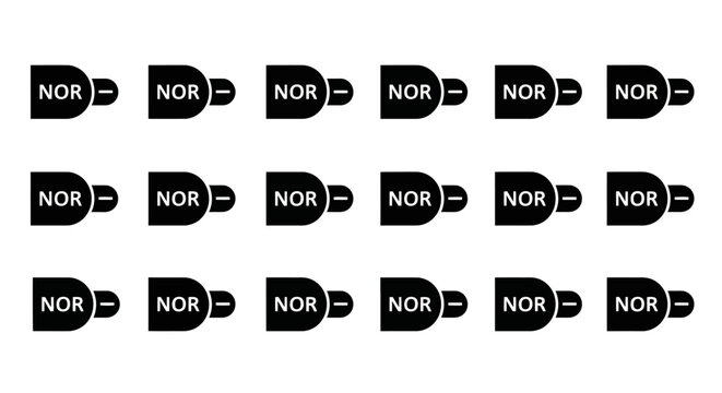 NOR gate icons, logic symbol set, black vector graphics, electronic circuit elements