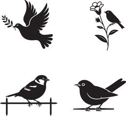 Fototapeta premium birds and flowers silhouettes