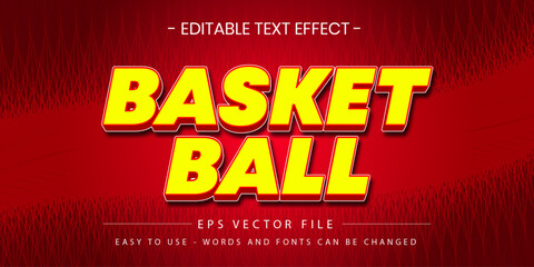 Basket Ball Sport Text Effect 3D Yellow Red EPS Vector © Rohib