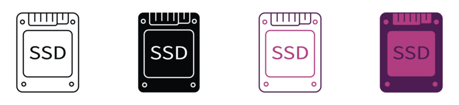 SSD icon set, faster performance, file access quick and seamless for computers symbol. Vector illustration.