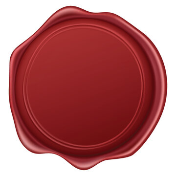 Realistic red wax seal stamp with glossy texture, isolated element for invitations, certificates and branding design.