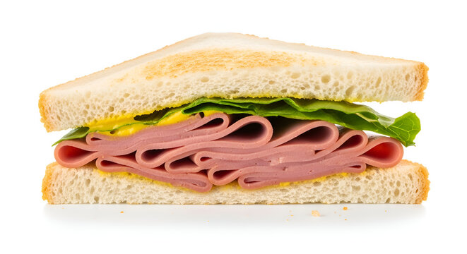 Delicious ham sandwich on white background.