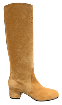 Celine Les Bottes Triomphe high boot in camel-colored suede calfskin. 