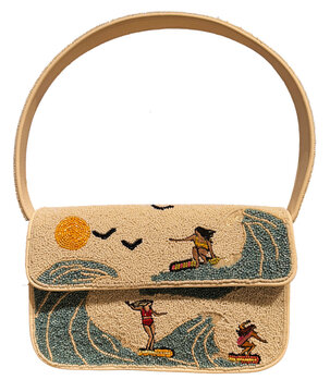  STAUD Tommy Beaded Shoulder Bag in the 'Surf Babes' pattern. 