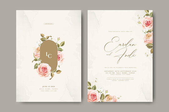 wedding invitation card set with roses flower template	