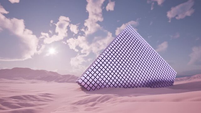 3d render landscape, cubes Tranquil desert scene with geometric sculptures. Serene desert tableau showcasing minimalist sand dunes and contemplative geometric cube structures with cinematic