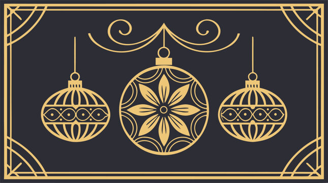 Gold holiday greeting card with ornate floral wreath