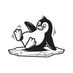 A playful penguin waves a flipper while relaxing on an ice floe a charming silhouette © MdNoor