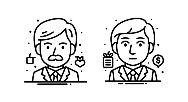 Businessmen icons with icons for analytics and finance businessman business