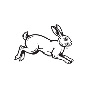 A dynamic illustration of a leaping hare rendered in a striking black and white silhouette